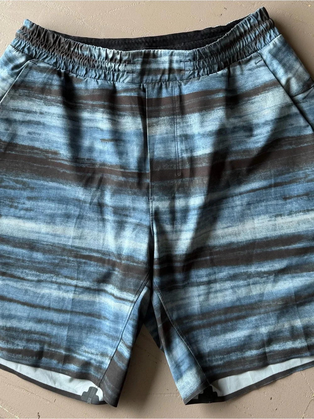 lululemon athletica Men's Blue and Charcoal Striped Athletic Shorts